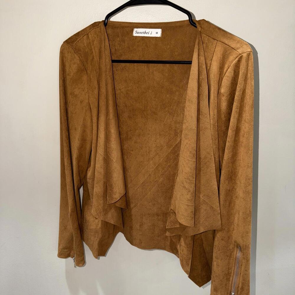 Sweetbei J Women's Faux Suede Waterfall Coat Cardigan